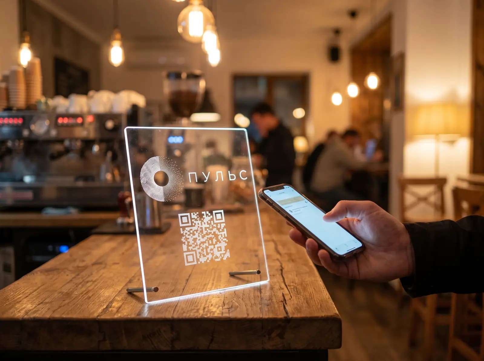 Настольная табличка с NFC на столе заведения